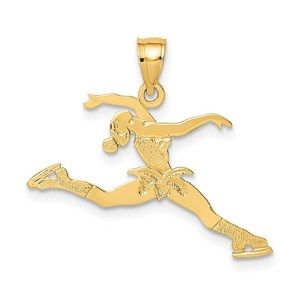 14k Yellow Gold Ice Skater Jumping Necklace Charm Pendant